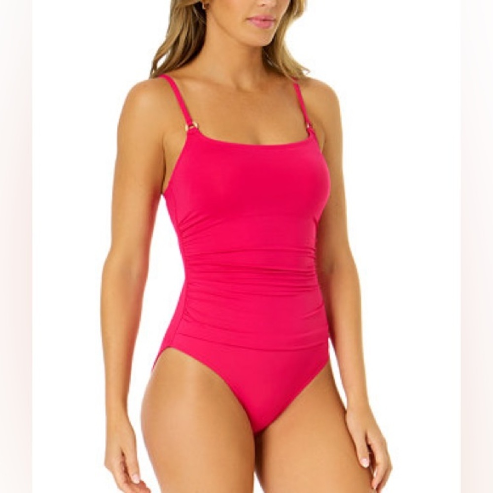Anne Cole Ruched Scoop Neck Padded Full Coverage One Piece Swimsuit